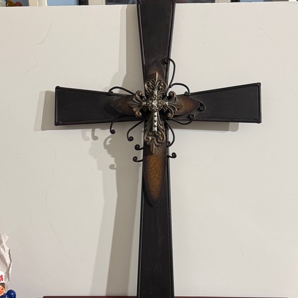 Other - Elegant Large Metal Black and Brown Wall Cross Decor